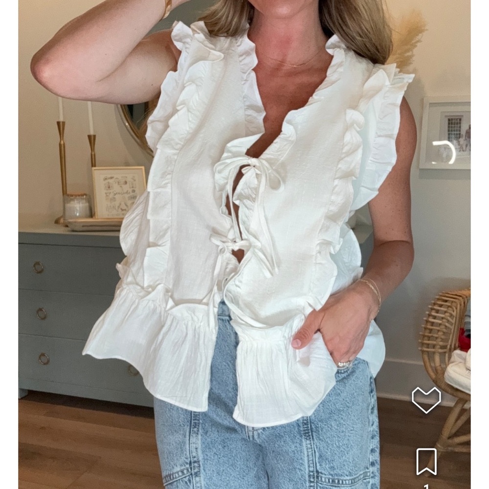 White Ruffled Sleeveless Top
